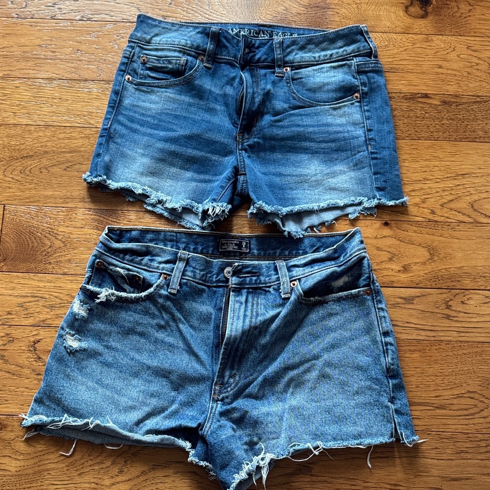 American Eagle & Abercrombie Distressed Blue Denim Cutoff Shorts size 8